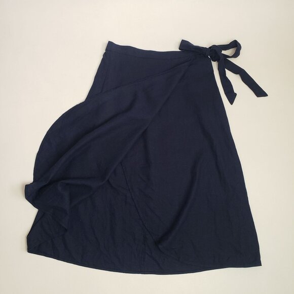 J.Crew Factory Petite Linen-Blend Faux-Wrap Skirt Women's PS Navy Linen Classic - Picture 5 of 16